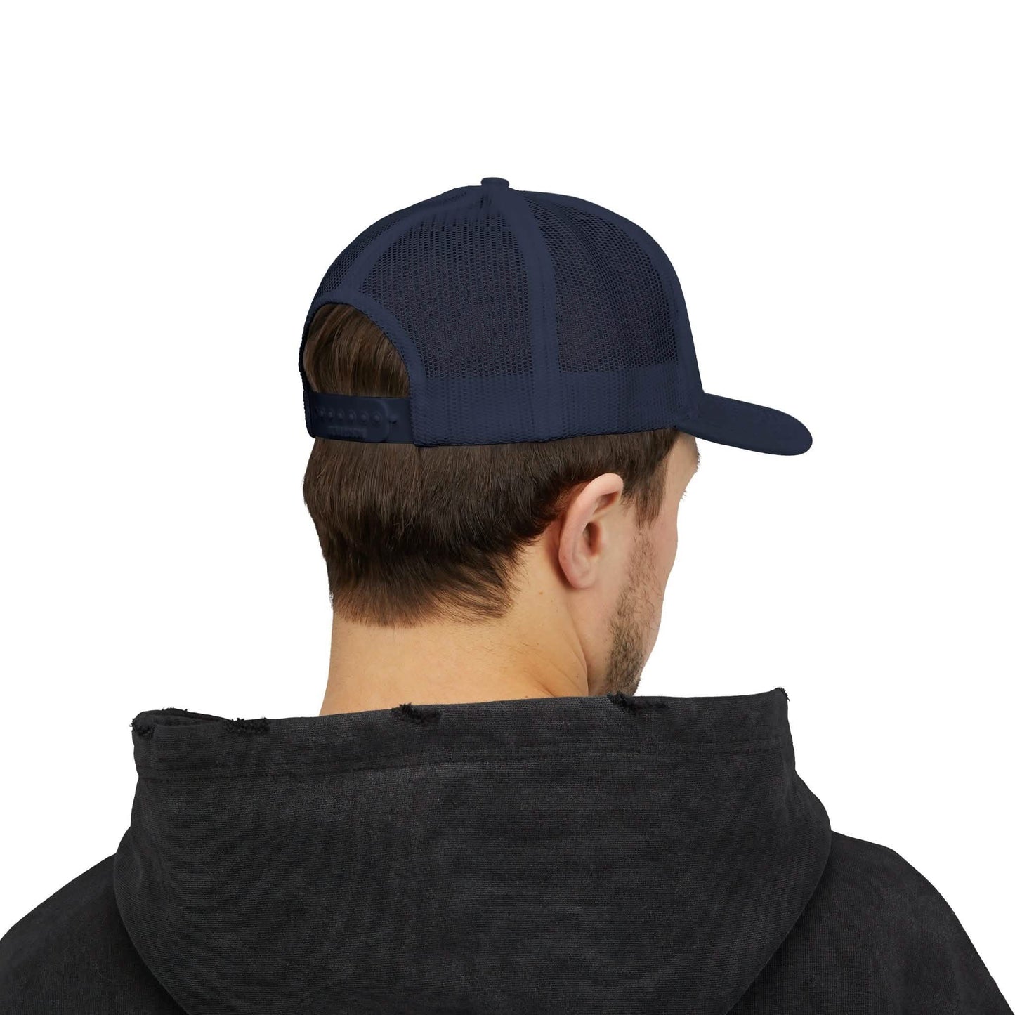 Navy Snapback Trucker Cap - Embroidered Black Logo