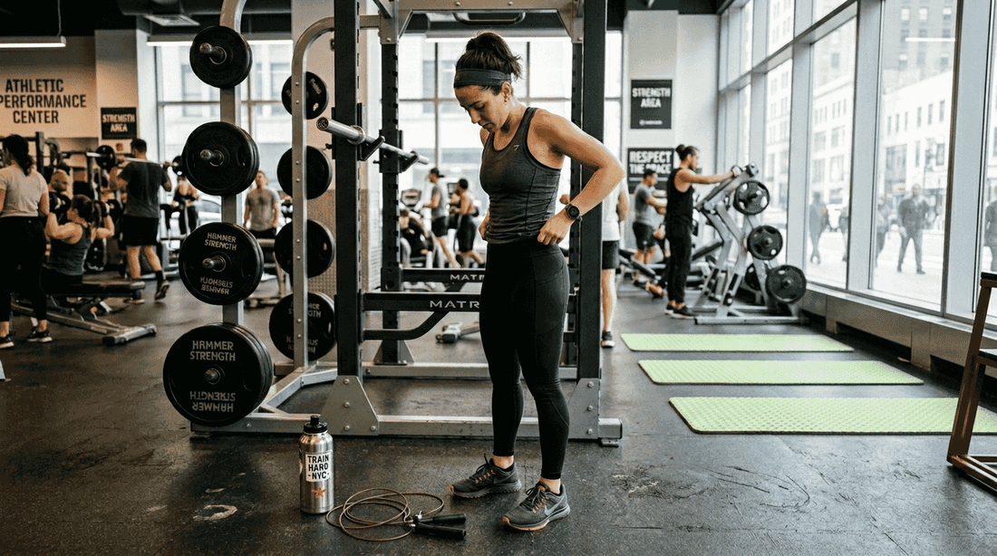 Woman adjusting activewear in bright 2026 gym