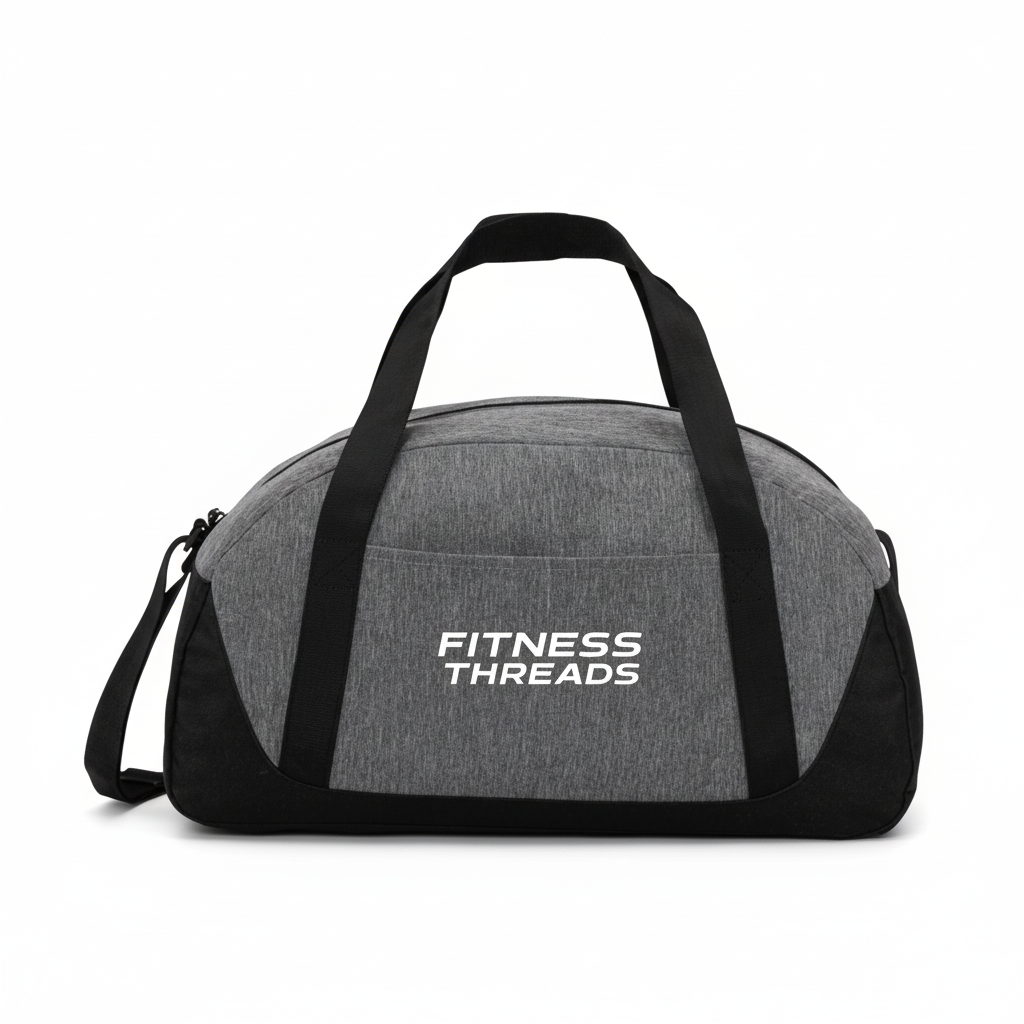 FitnessThreads gray gym bag on white background
